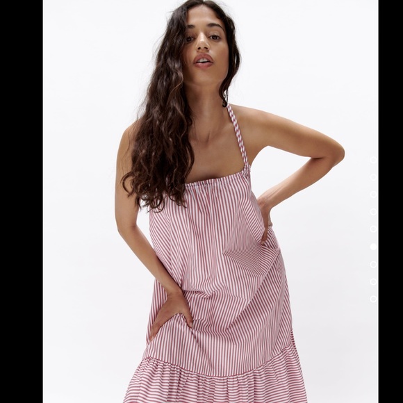 Zara Red & White Striped Cross Back Poplin Cotton Dress Size XS &  S - Picture 5 of 7